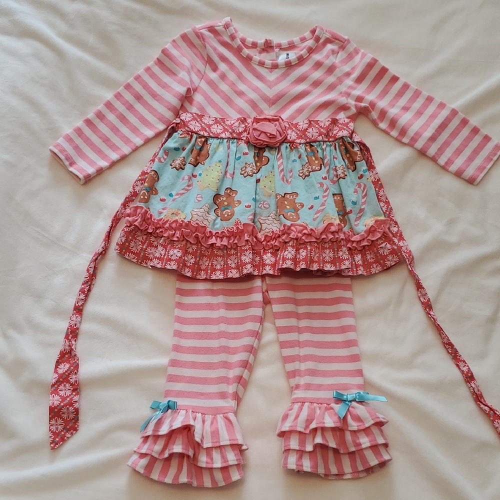 Rare Editions Pink And White Gingerbread Holiday Outfit